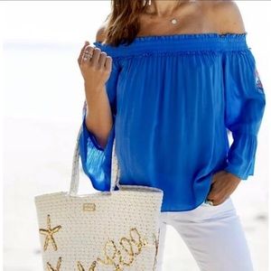 Lilly Pulitzer Moira Off Shoulder Top Bennet Blue Size XS